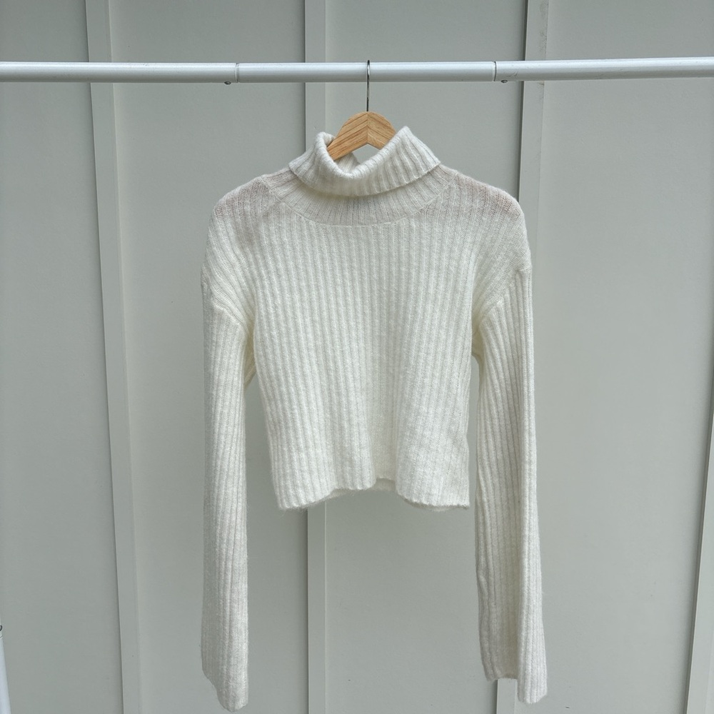 Soft White Knit Turtleneck Sweater